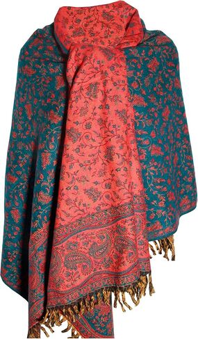 TEAL ORANGE FLORAL BLANKET SCARF LUXURY PREMIUM QUALITY HANDMADE FASHION SCAR MADE OF YAK WOOL Shawl Blanket stole unisex Travel Wrap Meditation Soft gift for her in Saudi Arabia