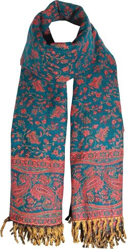 TEAL ORANGE FLORAL BLANKET SCARF LUXURY PREMIUM QUALITY HANDMADE FASHION SCAR MADE OF YAK WOOL Shawl Blanket stole unisex Travel Wrap Meditation Soft gift for her in Saudi Arabia