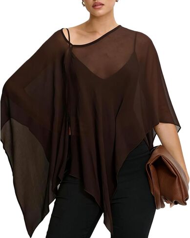 Women Chiffon Cape Shawl Sheer Poncho Top Cover Up Shrugs Shawl Evening Dresses Wedding Party Shawl Tops in Kuwait