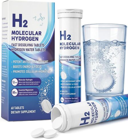 Hydrogen Water Tablets with Magnesium, 12PPM H2 Molecular Hydrogen Tablets for Drinking Water, Mineral Supplements for Focus, Energy Boost, Healthy Aging, 60 Count 2 Month Supply in Saudi Arabia