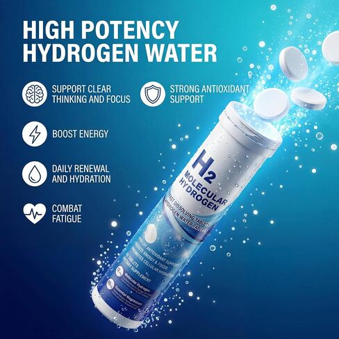 Hydrogen Water Tablets with Magnesium, 12PPM H2 Molecular Hydrogen Tablets for Drinking Water, Mineral Supplements for Focus, Energy Boost, Healthy Aging, 60 Count 2 Month Supply in Saudi Arabia
