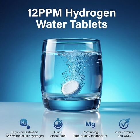 Hydrogen Water Tablets with Magnesium, 12PPM H2 Molecular Hydrogen Tablets for Drinking Water, Mineral Supplements for Focus, Energy Boost, Healthy Aging, 60 Count 2 Month Supply in Saudi Arabia