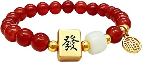 Chinese Mahjong Bracelet for Women, Beaded Fa Fortune Charm Good Luck Stretchy Wealth Jewelry in Kuwait