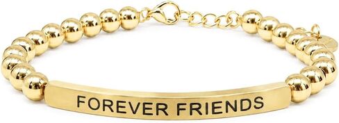 THE INSPIRATION CO. Forever Friends Bracelet – Natural Gemstone Bracelet with Adjustable Stretch Fit and Engraved Stainless Steel Bar – Made in USA in Saudi Arabia