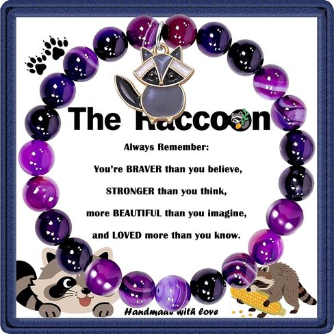 Cute Raccoon Bracelet for Women, Obsidian Healing Bracelet, Raccoon Lovers Gift, Exquisite Raccoon Jewelry Gift for Birthday Christmas Graduation in Saudi Arabia