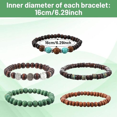 5 Pcs Beaded Bracelets, Elastic Wood Alloy Boho Stackable Handmade Beaded Bracelets, Boho Jewelry For Women Men in Kuwait