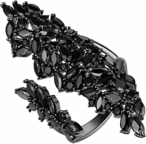Black Diamond Ring for Women Fashion Rhinestone Stone Gothic Adjustable Big Rings Party Prom Wedding Band Imitation Cubic Zirconia Cool Jewelry in Saudi Arabia