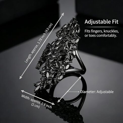 Black Diamond Ring for Women Fashion Rhinestone Stone Gothic Adjustable Big Rings Party Prom Wedding Band Imitation Cubic Zirconia Cool Jewelry in Saudi Arabia