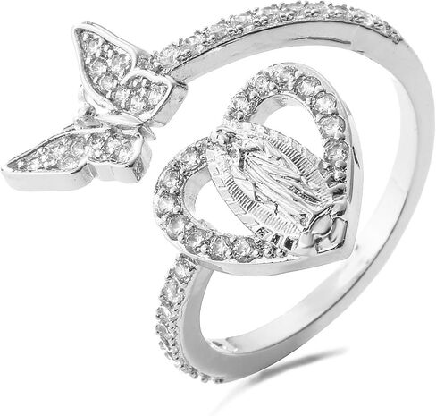 Virgin Mary Butterfly Open Ring for Women Dainty Statement Band Lady of Guadalupe Religious Faith Jewelry in Saudi Arabia