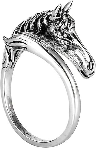 Thai Silver Year of Horse Adjustable Rings For Women,Retro Silver Animal Horse Head Open Band Knuckle Ring Jewelry Gifts in Kuwait