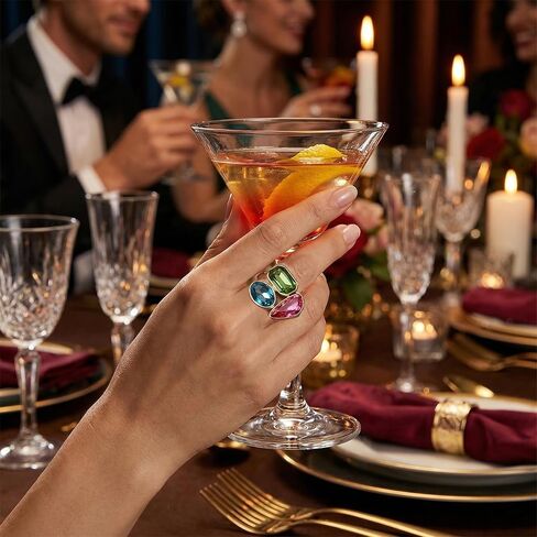 Colorful Geometric Cocktail Ring for Women Statement Jewelry | Brilliant faceted faux gems in vibrant pink, blue and green in Saudi Arabia