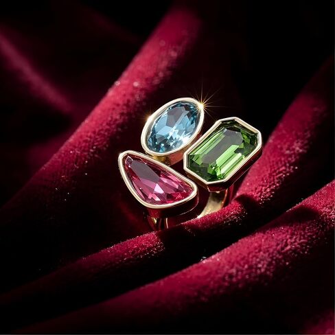 Colorful Geometric Cocktail Ring for Women Statement Jewelry | Brilliant faceted faux gems in vibrant pink, blue and green in Saudi Arabia