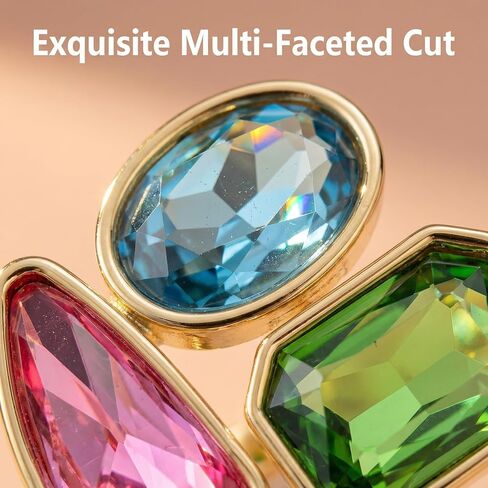 Colorful Geometric Cocktail Ring for Women Statement Jewelry | Brilliant faceted faux gems in vibrant pink, blue and green in Saudi Arabia