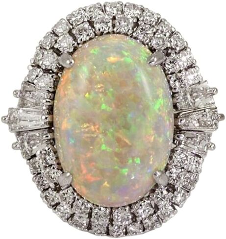 Created Opal Oval Halo Cubic Zirconia Statement Band Rings for Women Chucky | Vibrant birthstone setting beautifully celebrates personal milestones with a unique and dainty touch for daily wear. in Saudi Arabia