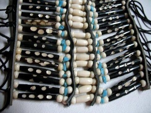 Handmade Bone Half Chest Breastplate Necklace – Tribal Native Inspired Black & White Bone Beads with Turquoise Accents, Adjustable Warrior Statement Jewelry in Saudi Arabia