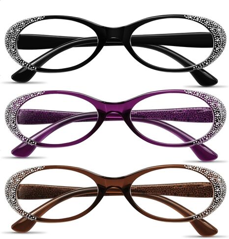FEISEDY 3 Pack Retro Blue Light Blocking Reading Glasses Stylish for Women Men Small Frame with Rhinestone Design B0375 in Kuwait