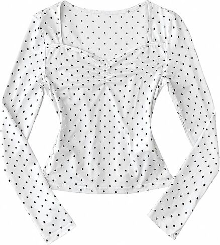 Girls Long Sleeve Polka Dot Shirt, Soft Cotton Ruched Neck Tee Top for Toddler Kids, School Fall Clothes Aged 3-7 in Saudi Arabia