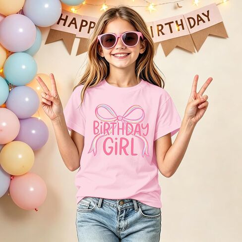 BeWithYou Birthday Girl Shirt Cute Bow Shirts 4th 5th 6th 7th 8th 9th 10th 11th 12th 13th Graphic Tee for Kids Party Tees Top in Saudi Arabia