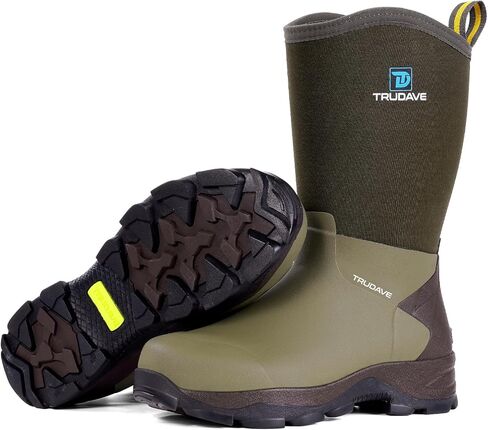 Trudave Rubber Boots for Men with Steel Shank, Waterproof Mid Calf Mens Rain Boots, 5.5mm Neoprene Insulated Mud Work Boots for Garde in Saudi Arabia