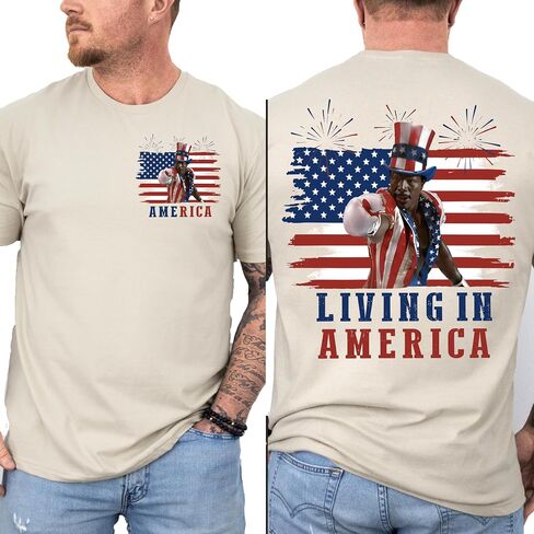 Apollo Creed Living in America Shirt, Apollo Creed Fourth of July Shirt, Funny 4th of July T-Shirt, USA Fighter Tshirt Multicolor in Kuwait