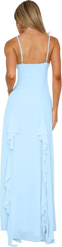BORIFLORS Women's Sexy V Neck Spaghetti Strap Vacation Maxi Dress High Slit Cocktail Wedding Guest Long Formal Dresses in Kuwait