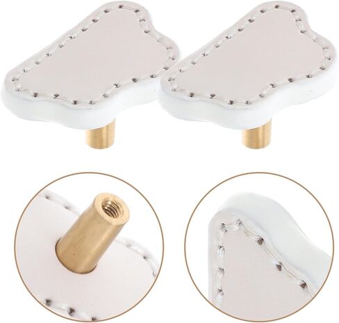 CALLARON Room Cabinet Knobs and Drawer Pulls 2pcs Cloud Shape Brass Wardrobe Door Handles with White Leather Thickened Pulls for Furniture in Kuwait