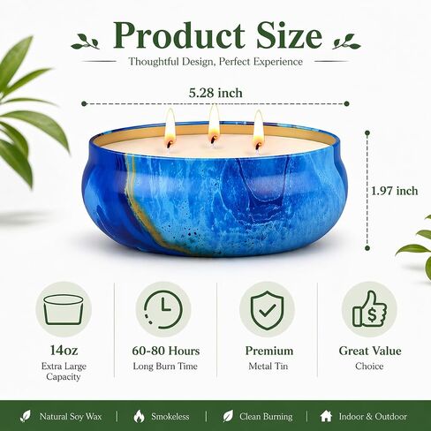 OFUN Large Citronella Candles Outdoor Decorative 55oz, Soy Wax Lemongrass Candle Set 3 Wick, Scented Jar Candle Bulk Up to 240hrs, 3 Pack Summer Camping Candles for Patio Garden Balcony in Kuwait
