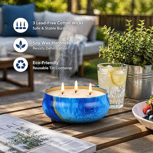 OFUN Large Citronella Candles Outdoor Decorative 55oz, Soy Wax Lemongrass Candle Set 3 Wick, Scented Jar Candle Bulk Up to 240hrs, 3 Pack Summer Camping Candles for Patio Garden Balcony in Kuwait