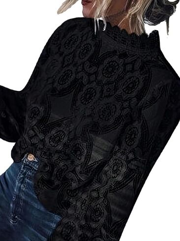 Womens Lace Blouse V Neck Short Sleeve Button Front Top in Saudi Arabia