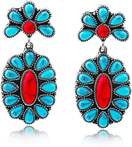 Turquoise Dangle Earrings for Women, Native American Western Large Bohemian Boho Drop Gemstone Vintage Earrings in Saudi Arabia