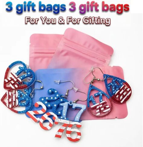 250th Independence Day Earrings for Women, 3 Pairs 1776 2026 Asymmetric Patriotic Earrings, 4th of July Gifts for Friends Family Coworkers, USA Patriotic Accessories for Holiday Party in Kuwait