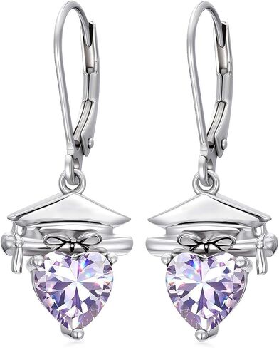 Graduation Cap Earrings 925 Sterling Silver Graduation Birthstone Dangle Earrings Class Earring College High School Jewelry for Women in Saudi Arabia