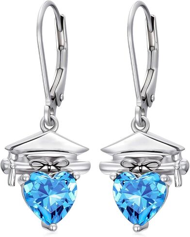 Graduation Cap Earrings 925 Sterling Silver Graduation Birthstone Dangle Earrings Class Earring College High School Jewelry for Women in Saudi Arabia
