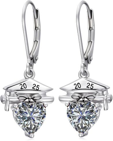 Graduation Cap Earrings 925 Sterling Silver Graduation Birthstone Dangle Earrings Class Earring College High School Jewelry for Women in Saudi Arabia