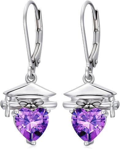Graduation Cap Earrings 925 Sterling Silver Graduation Birthstone Dangle Earrings Class Earring College High School Jewelry for Women in Saudi Arabia