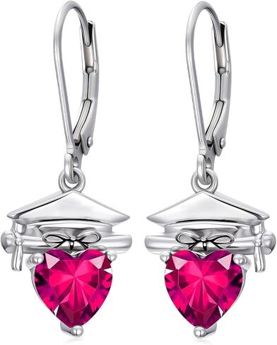 Graduation Cap Earrings 925 Sterling Silver Graduation Birthstone Dangle Earrings Class Earring College High School Jewelry for Women in Saudi Arabia