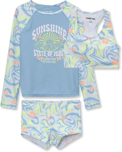 Lands' End Girls Chlorine Resistant Long Sleeve Rash Guard Boyshort 3 Piece Swimsuit Set in Kuwait