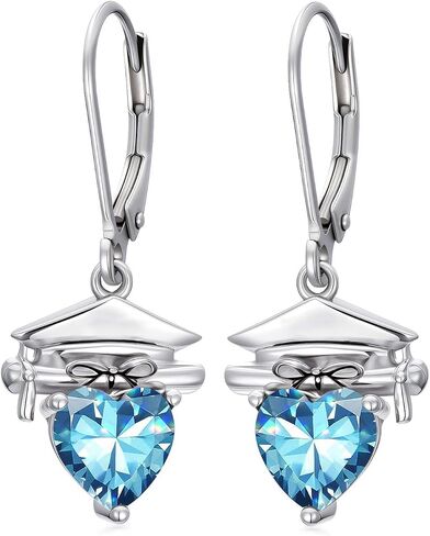 Graduation Cap Earrings 925 Sterling Silver Graduation Birthstone Dangle Earrings Class Earring College High School Jewelry for Women in Saudi Arabia