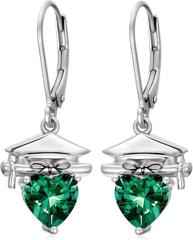 Graduation Cap Earrings 925 Sterling Silver Graduation Birthstone Dangle Earrings Class Earring College High School Jewelry for Women in Saudi Arabia