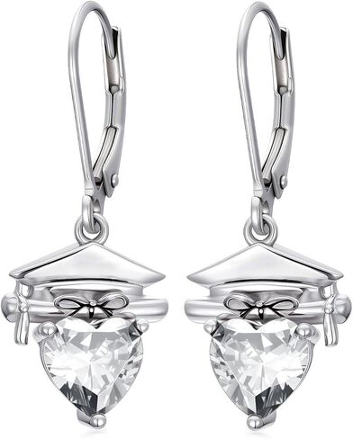 Graduation Cap Earrings 925 Sterling Silver Graduation Birthstone Dangle Earrings Class Earring College High School Jewelry for Women in Saudi Arabia