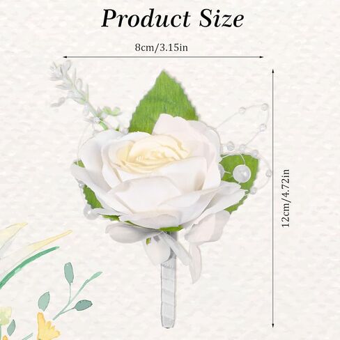 1 Pcs White Rose Boutonniere for Men, Realistic Artificial Lapel Pin Flower for Groom, Groomsmen, Father, Wedding, Prom, Homecoming, Anniversary & Formal Party Suit Decoration (With Safety Pin) in Kuwait