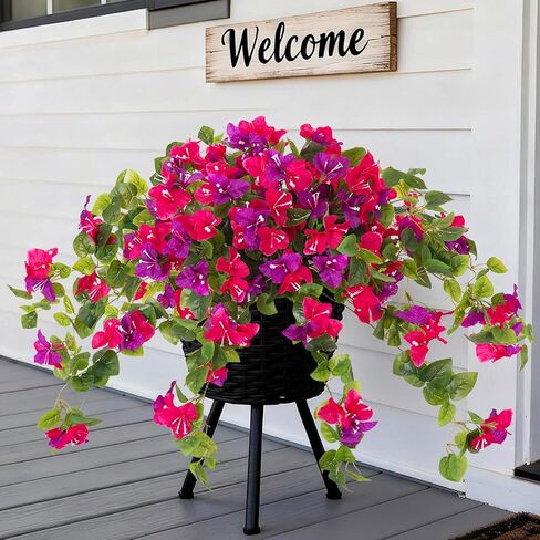 Faux Bougainvillea Artificial Flowers Plants for Outdoor Spring Summer Decoration, 2 Pcs Fake Silk Flower Outside UV Resistant Realistic Long Trailing Vines for Home Porch Patio Balcony Yard(Purple) in Saudi Arabia