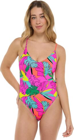 Body Glove Women's Claire One-piece Swimsuit – V-Neck, Ruched Back, Adjustable Tie, Cheeky Coverage in Kuwait