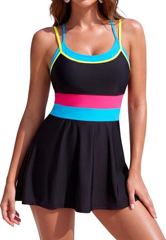 Blooming Jelly Womens One Piece Swimsuit Modest Swim Dress Bathing Suit Neon Sporty Full Coverage Swim Suits with Skirt in Kuwait