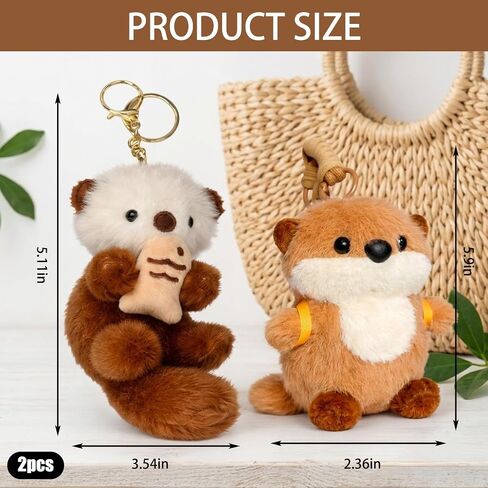 2Pcs Otter Plush, Cute Bag Charms for Women Teens Animal Lovers, Suitable for handbags, wallets, backpacks and car keys in Saudi Arabia