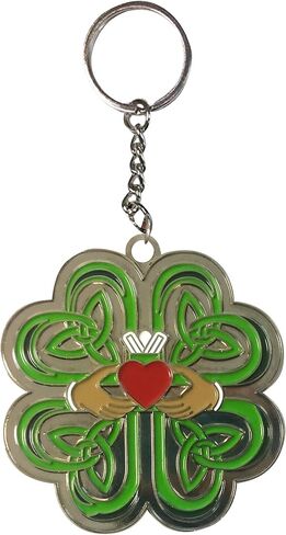 Hat Shark Irish Claddagh Ring w/Celtic Weave & Lucky Four Leaf Clover - Enamel Metal Pendant Key Chains in Kuwait