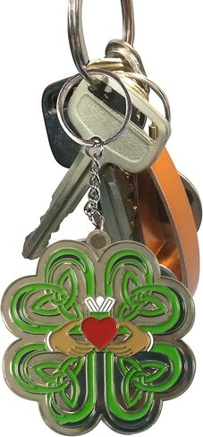 Hat Shark Irish Claddagh Ring w/Celtic Weave & Lucky Four Leaf Clover - Enamel Metal Pendant Key Chains in Kuwait