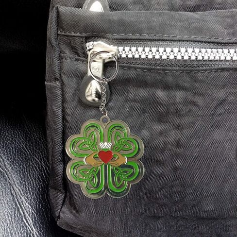 Hat Shark Irish Claddagh Ring w/Celtic Weave & Lucky Four Leaf Clover - Enamel Metal Pendant Key Chains in Kuwait