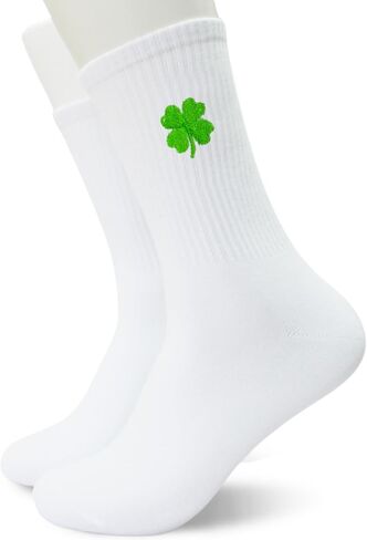 St Patricks Day Embroidered Crew Socks, Lucky Shamrock Irish Holiday Socks for Women Men, Festive Socks in Saudi Arabia