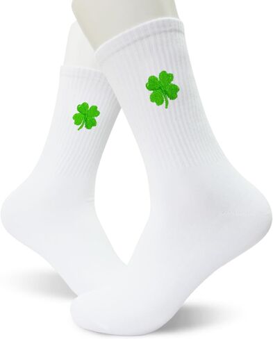 St Patricks Day Embroidered Crew Socks, Lucky Shamrock Irish Holiday Socks for Women Men, Festive Socks in Saudi Arabia